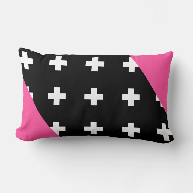 Coussin Rectangle Rose chaud - Croix suisse noire et blanche (Recto)