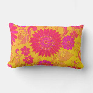 Coussin Rectangle Rose et Jaune floraux rétro