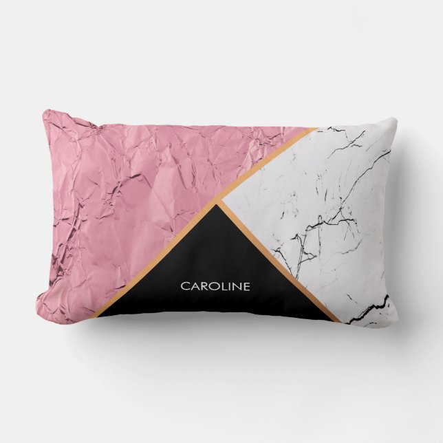 Coussin Rectangle Rose Gold Noir et Motif Marbre blanc (Recto)