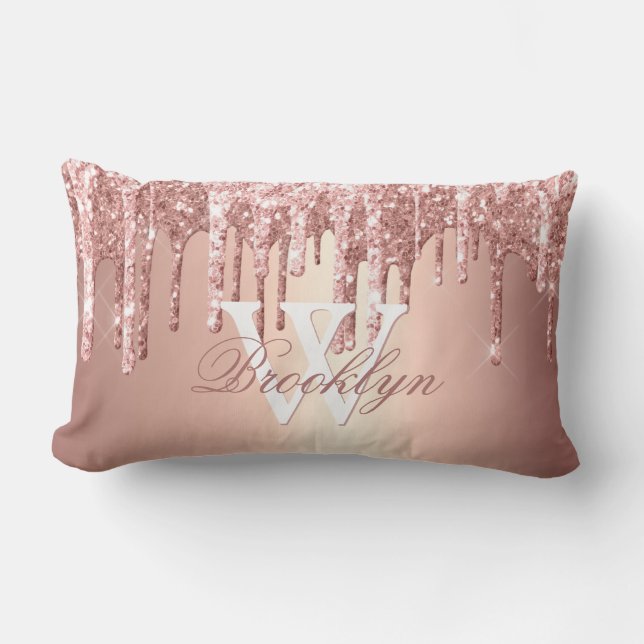 Coussin Rectangle Rose Gold Parties scintillant Drives Nom du monogr (Recto)