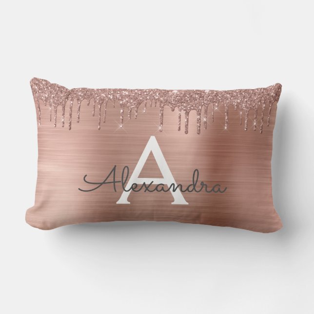 Coussin Rectangle Rose Gold - Parties scintillant rose pâle Nom du m (Recto)