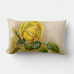 Coussin Rectangle Rose jaune Antique Vintage Imprimer Art