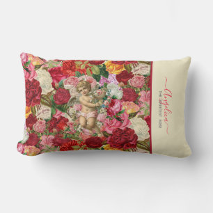 Coussin Rectangle Rose le plus doux Cherub Vintage et Motif Rose