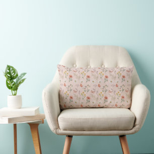 Coussin Rectangle Rose Pâle Pêche Fleur Sauvage
