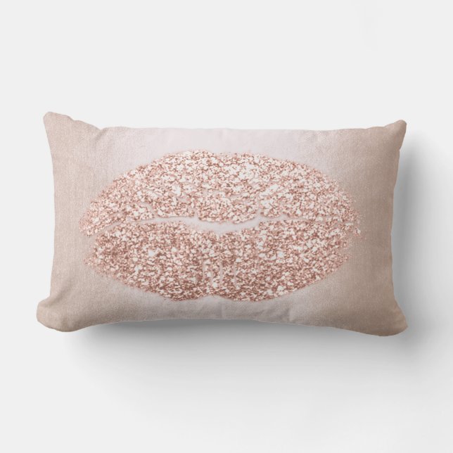Coussin Rectangle Rose Rose Gold Lips Parties scintillant Girl Maqui (Recto)