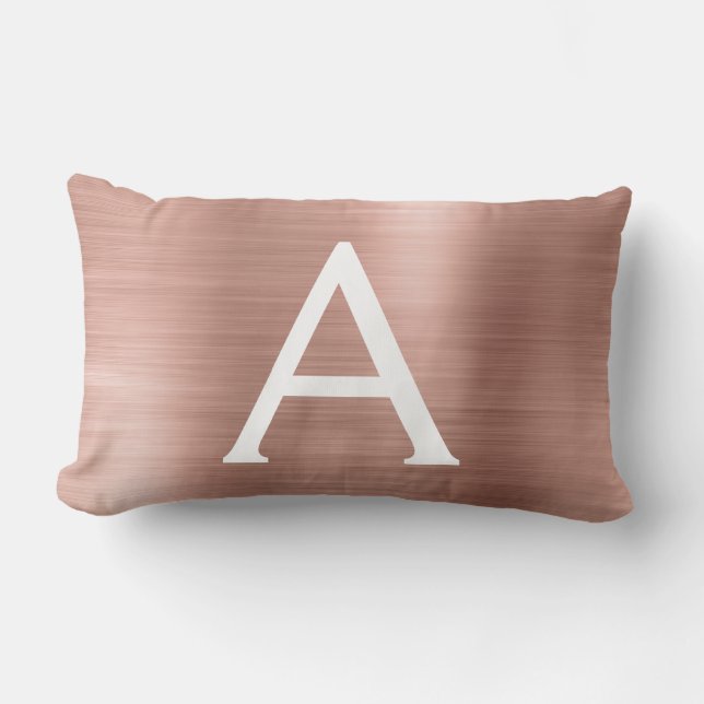 Coussin Rectangle Rose Rose Or en acier inoxydable Nom du monogramme (Recto)