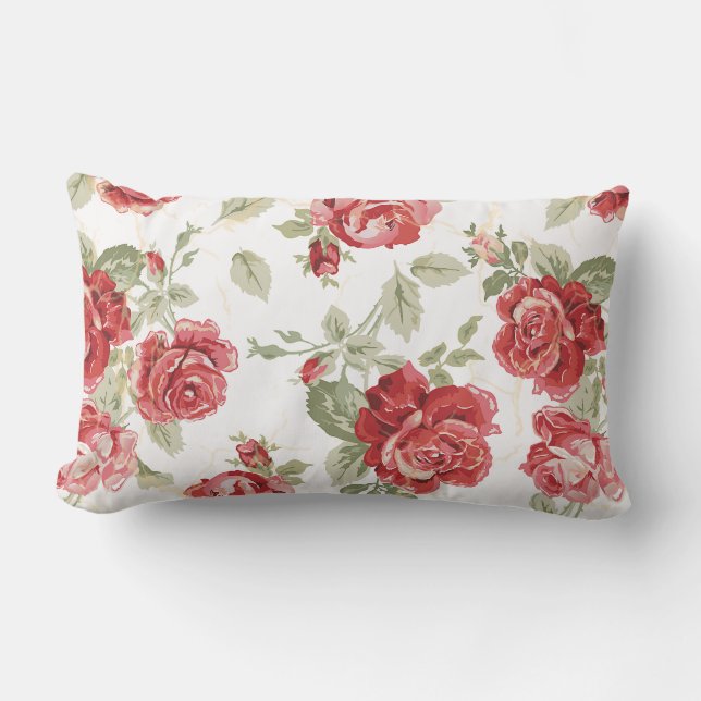 Coussin Rectangle Rose rouge avec imprimé arrière - plan blanc (Recto)