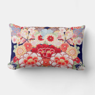 Coussin Rectangle ROSE ROUGE BLANC FLEURS pivoines, Floral japonais 