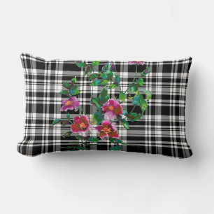 Coussin Rectangle Rose vintage - plaid noir et blanc