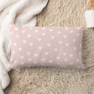 Coussin Rectangle Rosée avec Coeurs Blancs   Pépinière