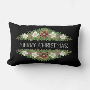 Coussin Rectangle Roses de Noël floraux, Hellebores, Holly Ivy