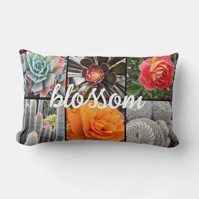 Coussin Rectangle Roses et cactus Photo Collage Blossom Script Bold (Recto)