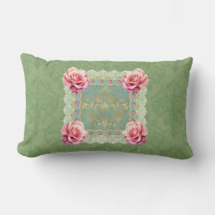 Coussin Rectangle Roses roses vintages et dégradées Design Damas