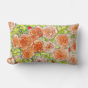 Coussin Rectangle Roses rouges, Jardin Rose vert Croquis floral