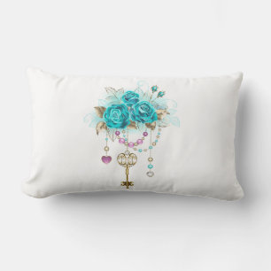 Coussin Rectangle Roses turquoise avec touches