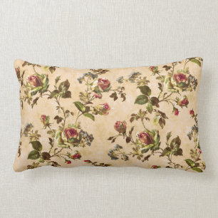 Coussin Rectangle Roses vintages de chou avec fleurs bleues
