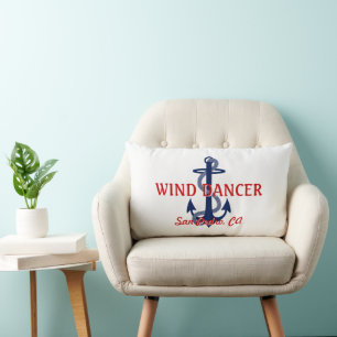 Coussin Rectangle Rouge Blanc Bleu Ancre Nom du bateau