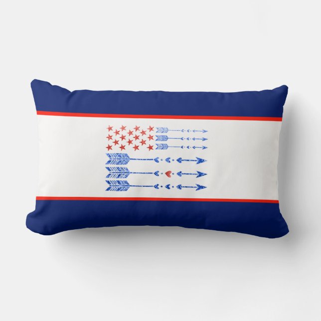 Coussin Rectangle Rouge, blanc, bleu, drapeau, étoiles, flèches, 4 j (Recto)