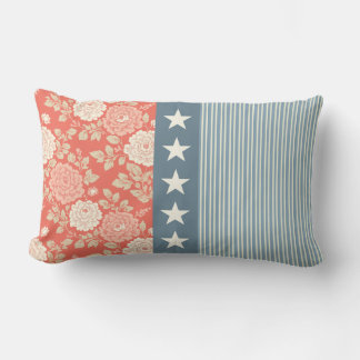 Coussin Rectangle Rouge Blanc Bleu Rayure Impression de Bloc Étoiles