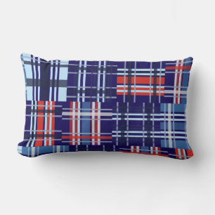 Coussin Rectangle Rouge, blanc et bleu marine Madras Jeter l'oreille