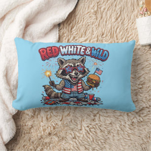 Coussin Rectangle Rouge Blanc et Raton Laveur Sauvage 4 juillet