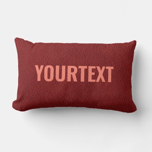 Coussin Rectangle Rouge Brown cuir look Modèle texte personnalisé (Recto)