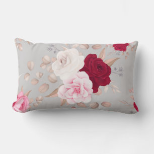 Coussin Rectangle rouge chic, rose floral