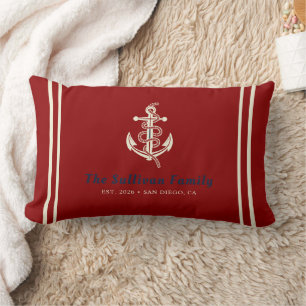 Coussin Rectangle Rouge cramoisi personnalisé Capitaine de voile Nav