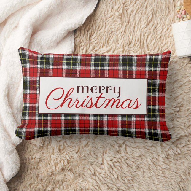 Coussin Rectangle Rouge et noir Plaid Ajouter un nom Joyeux Noël (Couverture)