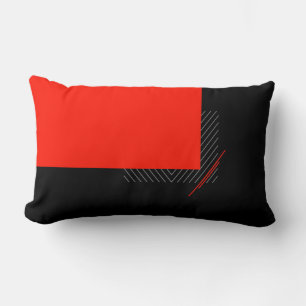 Coussin Rectangle Rouge, noir, gris, blanc à rayures