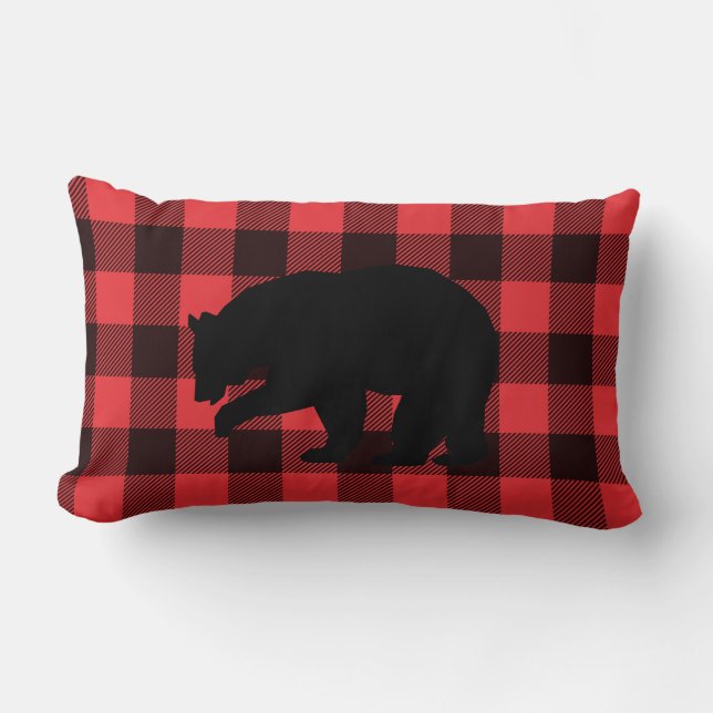 Coussin Rectangle Rouge noir Plaid avec ours noir (Recto)