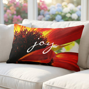 Coussin Rectangle Rouge Orange Gerbera Daisy Photo Joie Script Moder