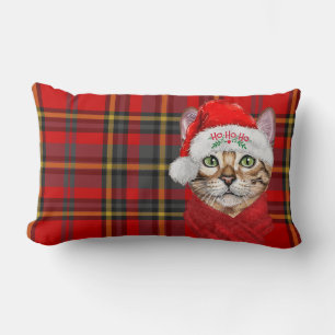 Coussin Rectangle Rouge Plaid Abyssinian Noël Chat Holiday