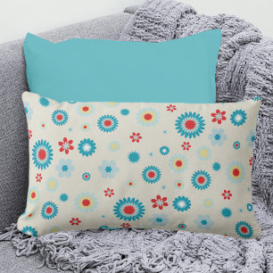 Coussin Rectangle Rouge rétro et Turquoise réversible