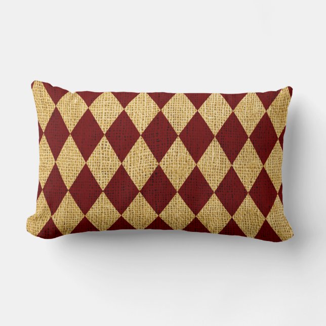 Coussin Rectangle Rouge rustique de motif de harlequin de cirque (Recto)