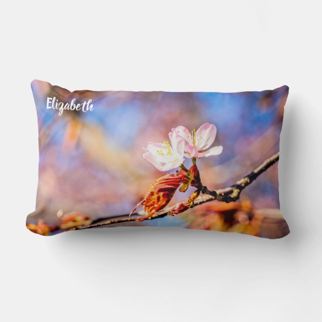 Coussin Rectangle Rouge Sakura bleu ciel (Recto)