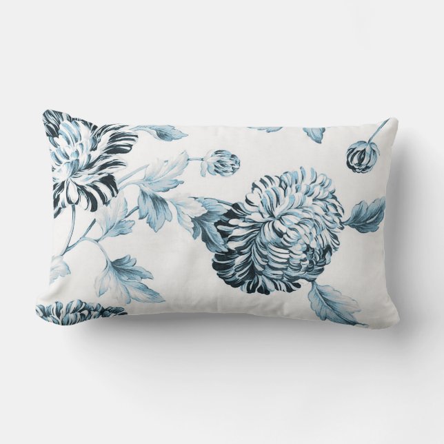 Coussin Rectangle Rougissent Toile floral botanique bleu turquoise (Recto)