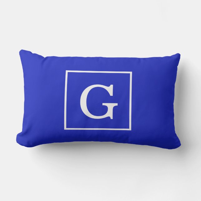 Coussin Rectangle Royal Bleu Blanc encadré Monogramme initial (Recto)