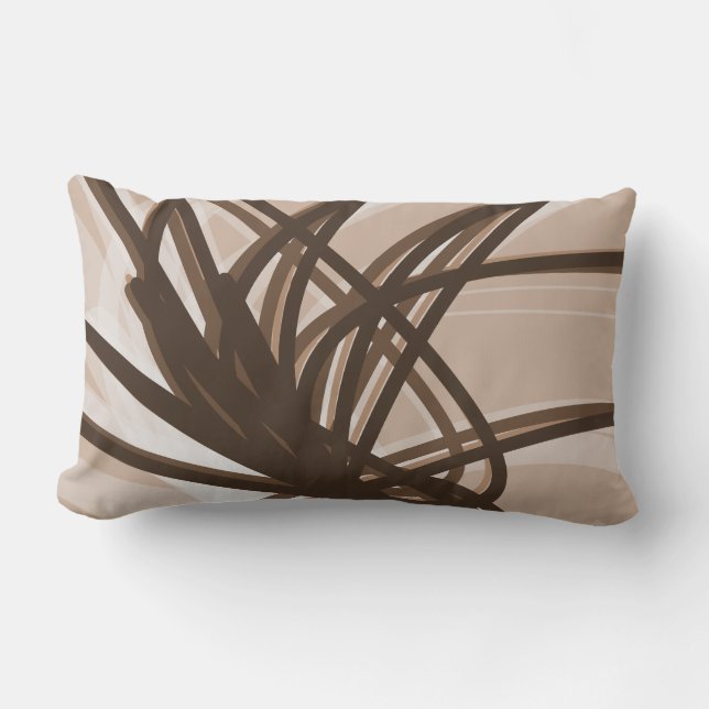 Coussin Rectangle Rubans Abstraits beige et Brown (Recto)
