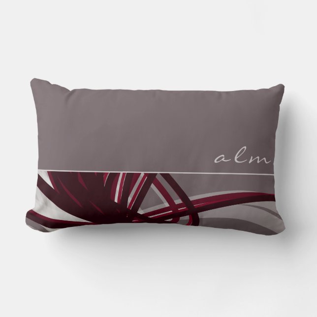 Coussin Rectangle Rubans Abstraits Gris et Vins | Monogramme (Recto)