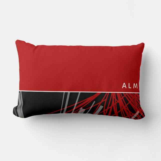 Coussin Rectangle Rubans Abstraits noirs et blancs rouges | Monogram (Recto)