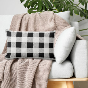 Coussin Rectangle ruc farmhouse chic black and white plaid