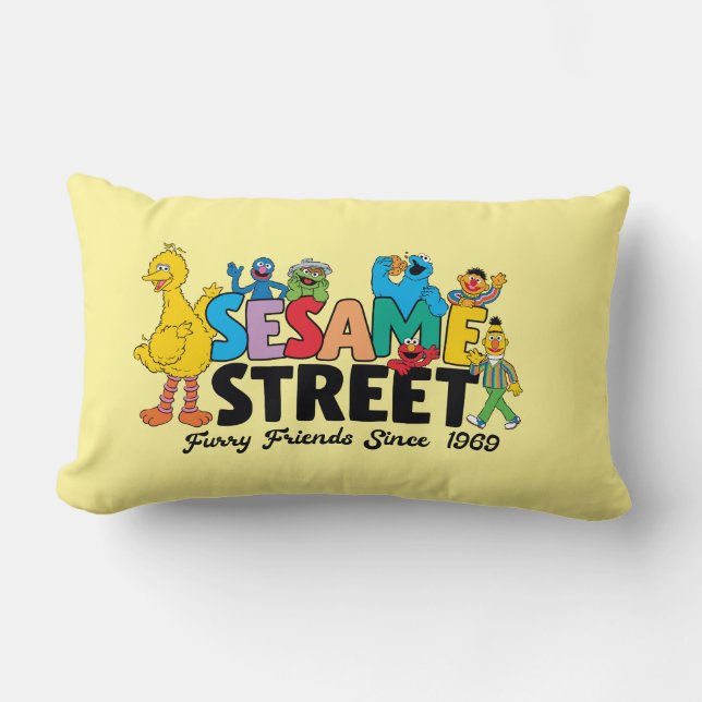 Coussin Rectangle Rue Sésame | Furry Friends depuis 1969 (Recto)