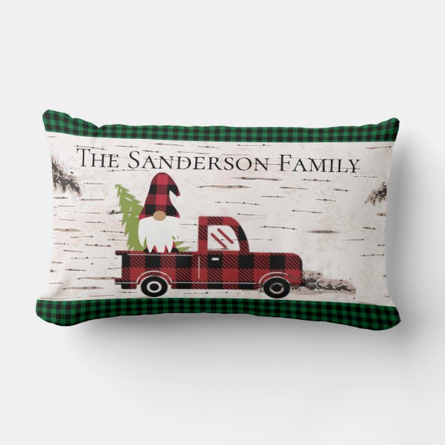 Coussin Rectangle Russe Noël Gnome Red Truck Buffalo Plaid (Recto)