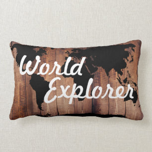 Coussin Rectangle Rustic Adventure World Explorer World Map Dark