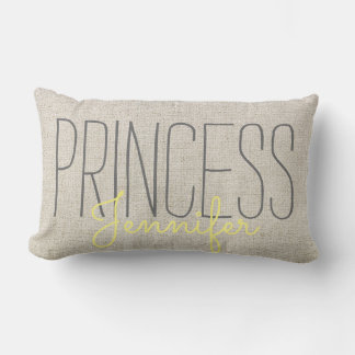 Coussin Rectangle Rustic Chic PRINCESS VOTRE NOM EN BEIGE JAUNE