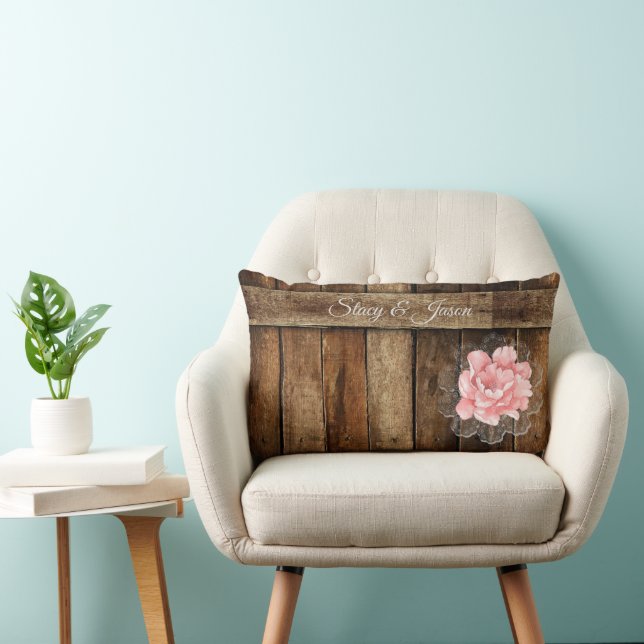 Coussin Rectangle Rustic Grange Bois & Dentelle Mariage Faveur (Chaise)