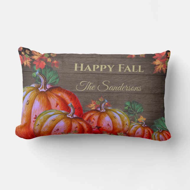Coussin Rectangle Rustic Happy Fall Orange Citrouille Fall Leaves Wo (Recto)