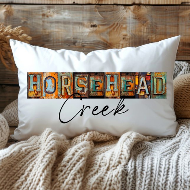 Coussin Rectangle Rustic Metal Horsehead Creek Louisiana State (Créateur téléchargé)