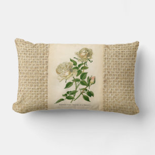 Coussin Rectangle Sac en toile de jute botanique florale Rose Blanch